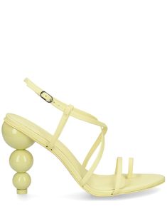 lemon yellow leather open toe single toe strap multi-way strap design branded leather insole buckle-fastening ankle strap 95mm sculptural heel leather sole Yellow Sandals With Sculpted Heel For Evening, Yellow Open Toe Heels With Sculpted Heel, Yellow Evening Sandals With Sculpted Heel, Yellow Sandals With Sculpted Heel For Formal Occasions, Modern Yellow High Heel Sandals, Yellow Formal Sandals With Sculpted Heel, Modern Yellow Sandals For Party, Modern Yellow Party Sandals, Yellow Sandals With Wrapped Heel And Ankle Strap