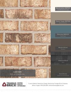 a brick wall with different shades of brown and blue on it, including the words oakton