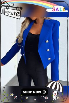 Office Commuter Blazer Jackets Women Casual Long Sleeve Slim Outerwear Elegant Lapel Double-breasted Chic Crop Solid Coats Tops Womens Jackets Casual, Jackets Women, Blazer Outfits, Outerwear Women, Double Breasted, Blazer Jacket, Coats For Women, Online Store, Shop Now