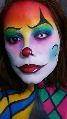 Rainbow Clown Clown Eye Makeup, Rainbow Clown, Makeup Carnaval, Clown Face Paint, Circus Makeup, Make Carnaval, Female Clown