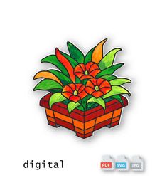 a drawing of a flower pot with flowers in it and the words digital above it