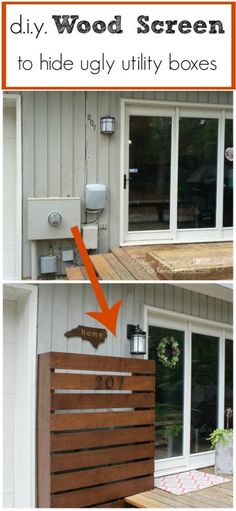 two pictures showing how to build a diy wood screen for the outside of a house