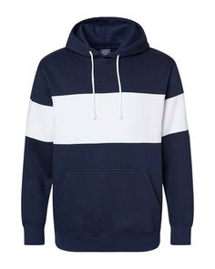 Classic Fleece Colorblocked Hooded Sweatshirt - NAVY - 2XL | MV Sport Classic Fleece Colorblocked Hooded Sweatshirt in Navy Blue Size 2XL | Cotton/Polyester Blend White Color Block Hooded Hoodie, Casual Hooded Contrast Color Sweatshirt, Casual Hooded Sweatshirt With Contrast Color, White Color Block Hoodie For Streetwear, Sports Cotton Color Block Sweatshirt, Blue Hoodie With Contrast Color For Streetwear, White Hooded Hoodie With Contrast Color, White Color Block Sweatshirt For Streetwear, White Color-block Sweatshirt For Streetwear