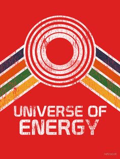 a red shirt with the words, universe of energy on it and an image of a spiral