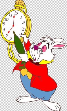 an animated rabbit with a clock in his hand, cartoon character transparent background png clipart