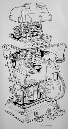 a drawing of an engine with the top part removed from it's housings