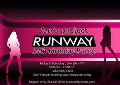 a pink and black party flyer with two women in silhouettes on the front, one is