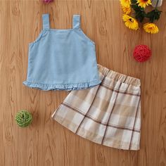 Toddler Kids Girls Solid Color Plaid Skirt Two-piece Suit Trendy Girl Clothes Wholesale - PrettyKid Cute Blue School Sets, Cute Plaid Cotton Sets, Trendy Girls Outfits, Trendy Girl, Plaid Skirt, Toddler Kids, Plaid Skirts, Girl Clothes, Wholesale Clothing