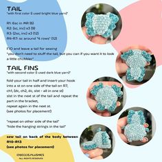 instructions for how to crochet a baby elephant ornament with pictures on it