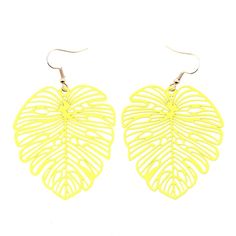 Pastel Neon Yellow Monstera Filigree Dangle Stainless Steel | Etsy Monstera Earrings, Get Toned, Earring Hook, Color Pastel, Steel Earrings, Stainless Steel Earrings, Neon Yellow, Alcohol Ink, True Colors