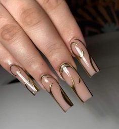 ︎ ☻︎ 𝘤𝘳𝘪𝘴𝘵𝘢𝘢𝘭 Classy Gold Nails, Copper Nails Designs, French Tip Nail Art, Cherry Nails, Classy Acrylic Nails, Nails Only, Soft Nails, Long Square Acrylic Nails