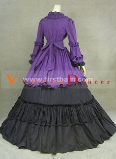 Color: black and purple   Length: long section   Decoration: Bow   Material: Cotton Black Victorian Dress With Long Sleeves For Halloween, Black Long Sleeve Victorian Costume Dress, Black Victorian Dress With Long Sleeves For Fall, Black Long Sleeve Victorian Dress For Fall, Purple Long Sleeve Dress For Winter, Long Purple Dress For Winter, Purple Long Dress For Winter, Long Sleeve Purple Maxi Dress For Fall, Purple Floor-length Costume Dress