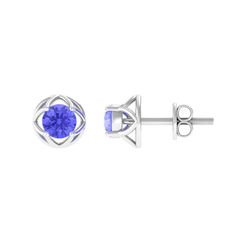 Round Tanzanite Solitaire Flower Stud Earrings Tanzanite - ( AAA ) - Quality - Rosec Jewels Formal Brilliant Cut Round Flower Earrings, Formal Brilliant Cut Flower Earrings, White Gold Flower Earrings With Prong Setting, Classic Round Flower Earrings For Anniversary, Formal Round Diamond Earrings With Birthstone, Formal Round Gemstone Flower Earrings, Classic Round Flower Earrings For Formal Occasions, Tanzanite Earrings, Flower Stud Earrings