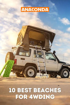 an suv with the words anaconda written on it and two ladders attached to it