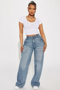 Wide Baggy Jeans, Yodit Yemane Fashion Nova, Ripped Baggy Jeans, High Waisted Baggy Jeans, Curvy Casual Outfits, Yodit Yemane, Hype Clothing, Fashion Nova Outfits, Oversized Jeans