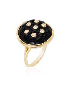 18k - yellow goldOnyx & Diamonds Our one-of-a-kind pieces are hand crafted upon order. Please allow approximately 6-8 weeks to complete. Black Rings, Ring Bracelet, Ring Earrings, Onyx, Hand Crafted, 18k Gold, Fine Jewelry, Diamonds, Ring