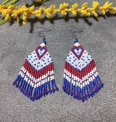 This pair of Patriotic Heart fringed beaded earrings are made high quality red, white and blue Delica beads with a silver ear wire. 100% handmade with passion and attention to detail. Each piece can take hours to complete. Great for any occasion! Fun to wear for the your 4th of July celebration! Go in style for Independence Day or any day!  Please check out the many other listings in my shop! https://barbsbeadingstudio.etsy.com Handmade in the heart of Oklahoma, USA I've made every effort to get accurate photos so you can see all the details. If you still have any questions, please message me and I will be glad to help you. Thank you for visiting and happy shopping! Barbara 4th Of July Celebration, Handmade Gifts For Her, Delica Beads, Heart Beads, Ear Wire, Red White And Blue, Earrings Handmade, Oklahoma, Independence Day