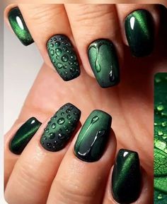 Square Nail Designs Green, Green Nail Designs Square, Short Green Nail Designs, Green Gel Nails Ideas, Crazy Acrylic Nails, Matte Green Nails, Lace Nail Art, Green Acrylic Nails, Square Nail