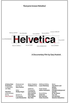 the poster for helveticaa is shown in black and white, with red lettering