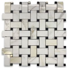 a white and black marble mosaic tile with squares in the middle, on a white background