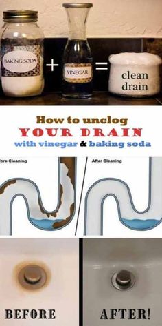 how to unclog your drain with vinegar and baking soda - before and after cleaning