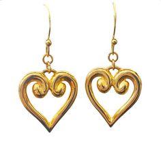 These pretty earrings were clip ons that have been converted to ear wires for pierced ears.  They are likely from the 1970s, but look like brand new!! Gold Heart-shaped Clip-on Earrings For Anniversary, Elegant Gold Clip-on Heart Earrings, Gold Nickel-free Clip-on Earrings For Anniversary, Yellow Gold Earrings With Heart Charm, Gold Heart-shaped Clip-on Jewelry, Gold Clip-on Heart Earrings For Anniversary, Gold Heart-shaped Clip-on Earrings, Anniversary Dangle Heart Earrings For Pierced Ears, Valentine's Day Heart Clip-on Earrings