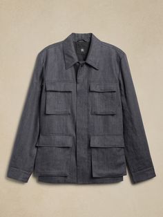 On ode to classic four-pocket field jackets from the early '80s, this iteration is crafted from beautiful linen.  Beloved for its ability to stay cool and crisp—even in heat and humidity—we selected this small-batch linen for its premium handfeel and its ability to achieve the rich patina of the best vintage styles, making each piece unique.  Warm: Unlined and perfect for layering.  Standard fit.  Point collar with button front.  Front and chest pockets.  Adjustable tabs at cuffs and back waist. Linen Jacket, Field Jacket, Small Batch, Stay Cool, Hip Length, First Look, Banana Republic, The Selection, Vintage Fashion