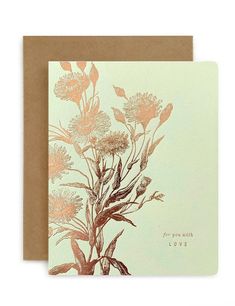 a card with an illustration of flowers on the front and back, says for you with love