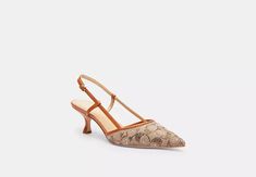 COACH® | Rosie Slingback In Crystal Signature Jacquard Elegant Brown Kitten Heels With Heel Strap, Coach Beige Heels For Formal Occasions, Coach Heels, Biological Diversity, Backpack Charm, Soil Health, Large Wallet, Loafer Sneakers, Kitten Heel