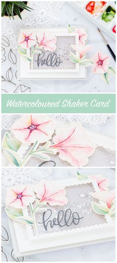 watercolored shaker cards with flowers on them