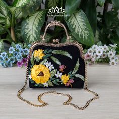 Hello! Welcome to my store! Wish you have a satisfying purchase！ When you have to think of a beautiful, meaningful, impressive gift for your lover, mother or friends then this will be the perfect choice for you! ⭐Don't hesitate to contact us if you have any questions! Thank you *Embroidered handbag ⭐The bag is handmade, each stage is meticulously cared for by skilled craftsmen. ⭐The bag is embroidered with very prominent, strange and beautiful ribbons. ⭐The bag is made of velvet fabric +The inner lining of the  bag is made of various fabrics +Internal zipper pockets +Internal pocket *Approximate measurements: ⭐WxH: 25x20 cm /  9.84x7.87 in ⭐Because the patterns on the product are designed and produced in limited quantities, so please contact us to have more request to own the Bag model you Sunflower Embroidery, Embroidery Purse, Embroidered Handbag, Unique Roses, Embroidery Bags, Rose Embroidery, Embroidered Baseball Caps, Silk Ribbon Embroidery, Ribbon Embroidery