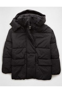 Puffer jacket construction/Removable hood/Zip-up funnel neck with storm placket/Front pockets Oversized Puffer Jacket, Oversized Puffer, Black Puffer Jacket, Christmas Inspo, Black Puffer, Funnel Neck, Funnel, Puffer Jacket, Zip Up