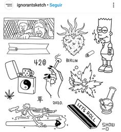 the simpsons characters are depicted in this black and white drawing, which is part of an art project