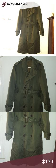 Miltary Trench Coat with Removable Liner Green Military Trench Coat. The liner comes off just by unbuttoning a few bottons. Plenty of pockets outside and a couple of hidden ones inside as well (see pictures).   Normal wear and tear and it great condition. us military Jackets & Coats Military & Field Military Style Outerwear With Lapel Collar And Button Closure, Military Style Khaki Outerwear With Button Closure, Khaki Military Outerwear With Button Closure, Military Outerwear With Buttons And Lapel Collar, Military Outerwear With Lapel Collar And Buttons, Military Khaki Outerwear With Buttons, Military Style Outerwear With Snap Buttons For Work, Military Style Khaki Outerwear With Buttons, Khaki Military Outerwear With Buttons