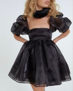 Fitted Puffy Evening Dresses, Black Gothic Mini Dress For Party, Chic Puffy Evening Dress, Evening Dresses With Puff Sleeves, Evening Dress With Puffy Sleeves, Elegant Fitted Mini Dress With Puffy Details, Evening Puff Sleeve Puffy Dress, Chic Puffy Party Dress, Puffy Mini Dress For Party