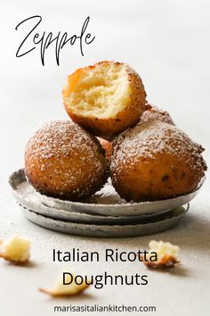 some type of italian ricotta doughnuts on a plate with the title above it