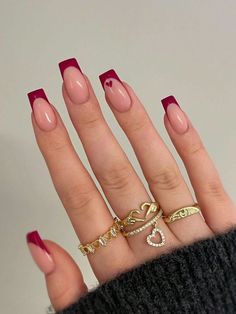 Prom Nails Red, Square Acrylic Nails, Prom Nails, Fire Nails, Chic Nails, French Tip Nails, Short Acrylic Nails