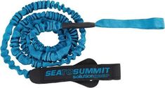 the seat to summit leash is blue and has a black handle on it, with an extra