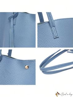 BirdinBag - Embossed Litchi Shoulder Tote Bag: Blue Fashion with Tassel & Twilly Scarf Detail Casual Blue Shoulder Bag For Office, Bag With Tassel, Twilly Scarf, Blue Chocolate, Elegant Pattern, Dusty Purple, Twilly, Kits For Kids, Shoulder Tote Bag