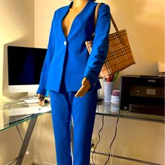 This Was My Favorite Suit But The Pants Are Too Small, They Fit A 24-26 Waist And 34 Hip. Used A Handful Of Times, But Still Very Chic The Limited, Blazer Suit, Suit Jacket, My Favorite, Color Blue, Jackets For Women, Jackets & Coats, Pants, Women Shopping