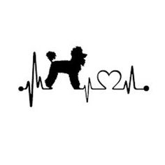 a black and white silhouette of a poodle on a heartbeat line