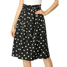 Crafted from a lightweight fabric, this skirt features polka dots print, elastic waist, waist belt, and A-line silhouette. Simple and vintage, the waist belt lends an elegant touch, making this skirt an option for your next social gathering. With the design of elastic waist, this dress can accentuate your graceful figure. Pair perfectly with sandals or high heels for a stylish look. Occasions: Office, Dating, Party, Holiday, Vacation, Weekend Gathering, School, etc. Please check your measurement Classic Skirts, Slip Skirt, Work Wear Women, Social Gathering, Women Midi, Holiday Vacation, Casual Skirts, Waist Belt, Belts For Women