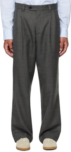 Straight-leg and relaxed-fit deadstock wool canvas trousers. · Mid-rise · Belt loops · Four-pocket styling · Zip-fly · Pleats at front Supplier color: Grey twist Casual Wool Dress Pants With Welt Pockets, Mens Wool Pants, Classic Trousers, Wool Pants, Apparel Accessories, Casual Pants, Mid Rise, Straight Leg, Relaxed Fit