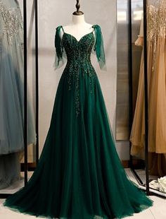 A-Line Elegant Engagement Formal Evening Birthday Dress Spaghetti Strap Sleeveless Sweep / Brush Train Polyester with Beading Embroidery

If you like, you can save and click to enter the purchase page. Shipping worldwide and Free Shipping. 10% OFF OVER $90+ Dark Green Prom Dress, Train Silhouette, Prom Dress With Train, Party Gown Dress, Green Evening Dress, Green Prom, A Line Evening Dress, Spaghetti Strap Prom Dress, Prom Dresses 2021