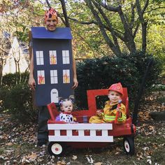 a man and child dressed up in costumes