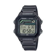 Inspired by 1990s sports design, the face features two bars and a circle at the top that display three different timers  the 1/20 second stopwatch in a color bar above, the ten-second stopwatch in the bar below, and the one-minute stopwatch in a circular display at the right. These multi-sports men's watches from Casio are always ready to go, with a 10-year battery, water resistance up to 100 meters, LED lighting, countdown timer, and alarm. Size: Adult.  Color: Gray.  Gender: male. Functional Black Digital Watch For Sports, Sporty Outdoor Digital Watch With 10atm Water Resistance, Black Sports Digital Watch With Stopwatch, Sporty Watches With Stopwatch For Outdoor Activities, Outdoor Watches With Stopwatch, Sporty Black Digital Watch For Outdoor, Outdoor Watches With Rectangular Dial, Black Sports Watch Accessories, Casual Outdoor Watch With Stopwatch