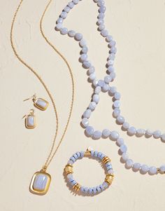 Inspired by the tranquil tidal saltwater of the May River, The Bluff Necklace is layered in Blue Chalcedony beads on soft blue rope. Please note: This design features natural stones and each piece is one-of-a-kind. Colors and patterns may vary slightly from the image shown. Lowcountry Style, Spartina 449, Chalcedony Stone, Necklace Blue, Blue Chalcedony, Coastal Style, Matte Gold, Stretch Bracelet, Stretch Bracelets