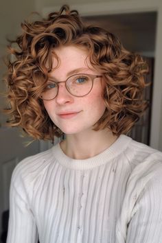 Dive into our selection of 31 must-try curly bob hairstyles that are perfect for anyone looking to refresh their look. These trendy cuts blend elegance and playfulness. Click now to explore and find the curly bob that suits you best! Short Permed Hairstyles Soft Curls Curly Bob, Cubby Aesthetic, Curly Hairstyles With Glasses, Angled Curly Bob, Short Curly Hair Aesthetic, Long Curly Bob Haircut, Short Permed Hair, Short Red Hair