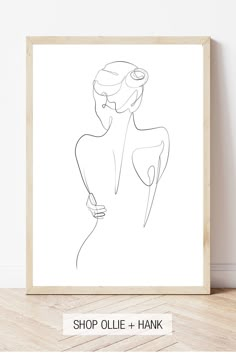 a black and white drawing of a woman's torso with the words shop ollie hank