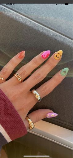 Trendy Nails Bright Colors, Spring Nails Bright Colors, Spring Funky Nails, Funky Fun Nails, Spring Bright Nails, Summer Nails Funky, Fun Pastel Nails, Fun Summer Acrylic Nails, Bright Acrylic Nails Designs